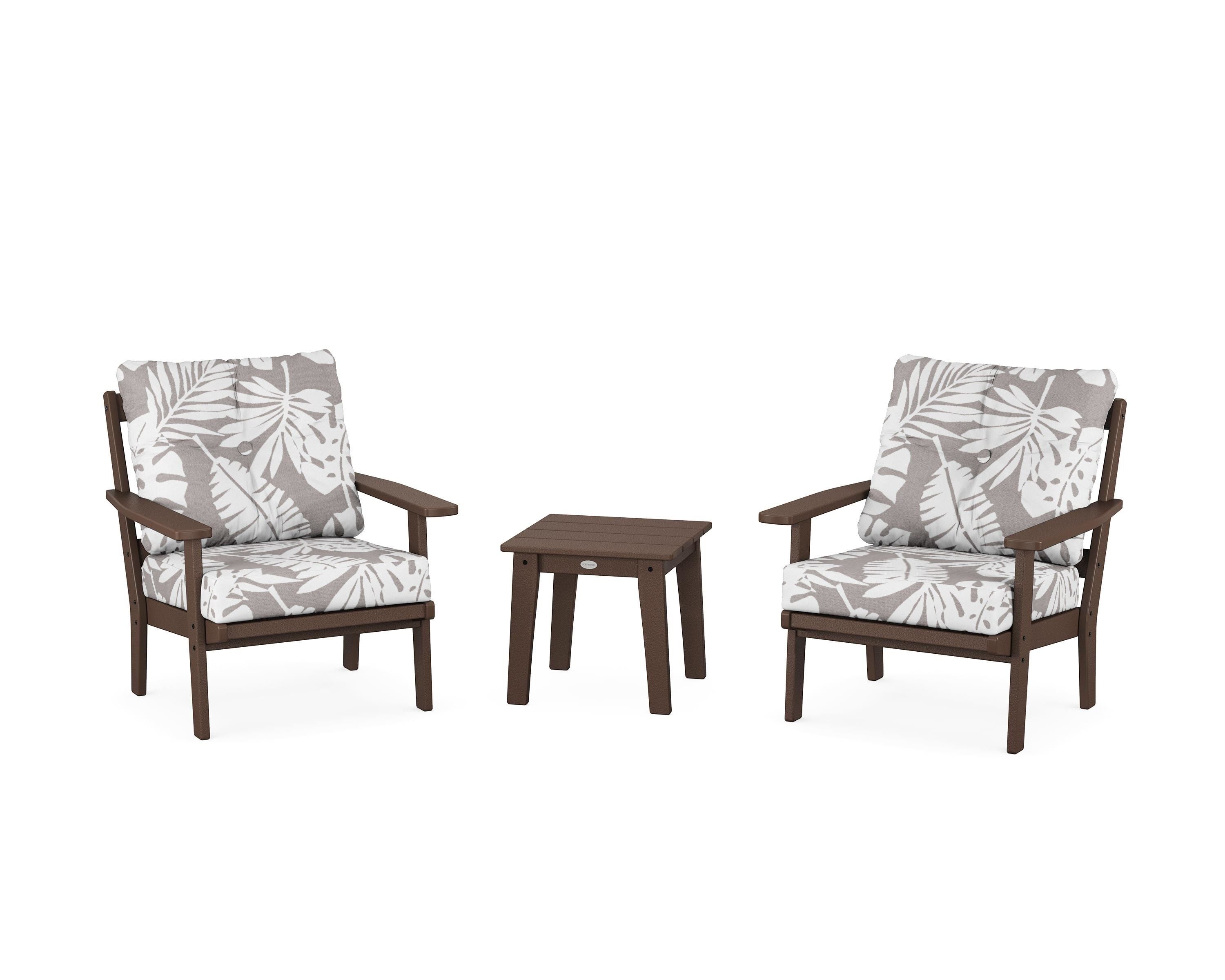 POLYWOOD® Oxford 3-Piece Deep Seating Set in Mahogany / Leaf Grey Mist