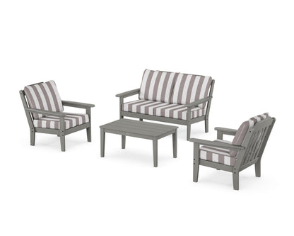 Country Living Cottage 4-Piece Deep Seating Set with Loveseat in Slate Grey / Cabana Stripe Grey Mist