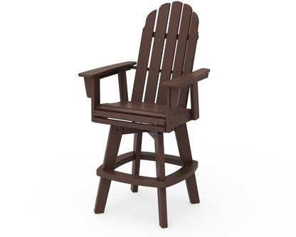 POLYWOOD® Vineyard Curveback Adirondack Swivel Bar Chair in Mahogany