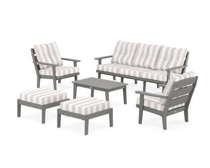POLYWOOD® Lakeside 6-Piece Lounge Sofa Set in Slate Grey / Cabana Stripe Dune Burlap