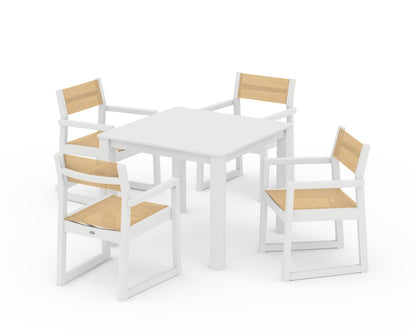 POLYWOOD® EDGE Sling Arm Chair 5-Piece Parsons Dining Set in White / Dupioni Apricot Sling