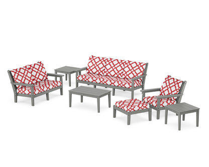 POLYWOOD® Chippendale 7-Piece Deep Seating Set in Slate Grey / Trellis Crimson