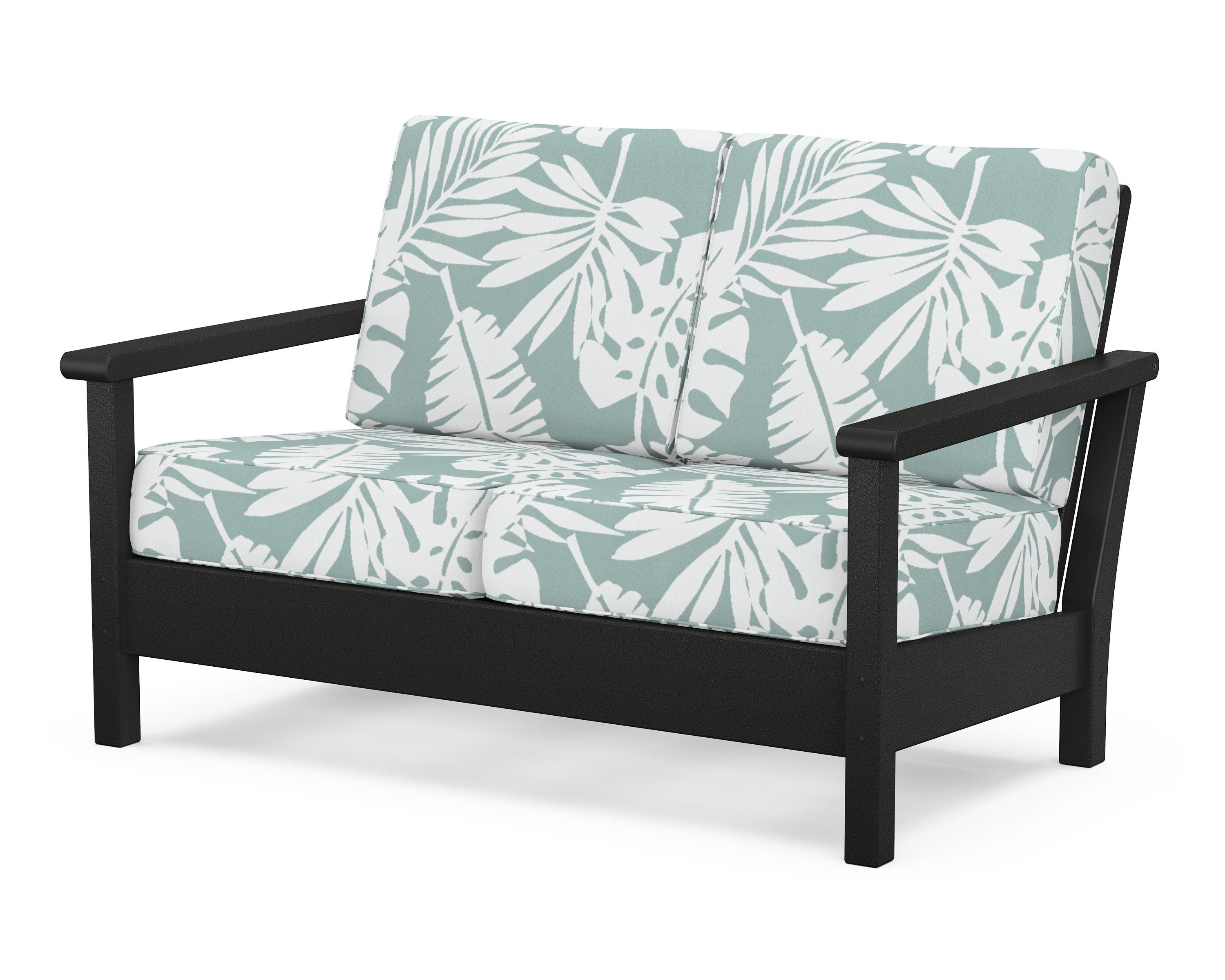 POLYWOOD® Harbour Deep Seating Loveseat in Black / Leaf Glacier Spa