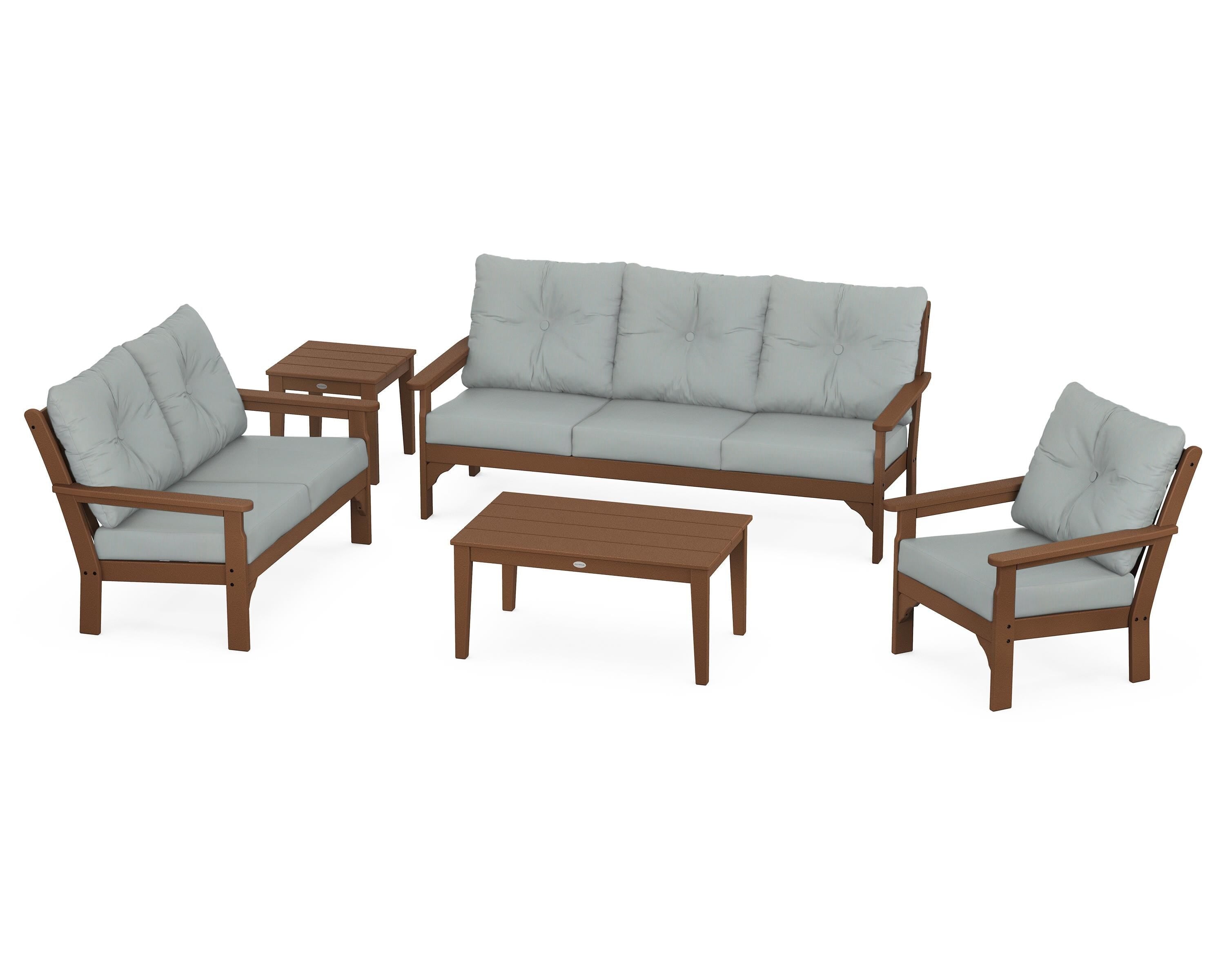 POLYWOOD® Vineyard 5 Piece Deep Seating Set in Teak / Spa