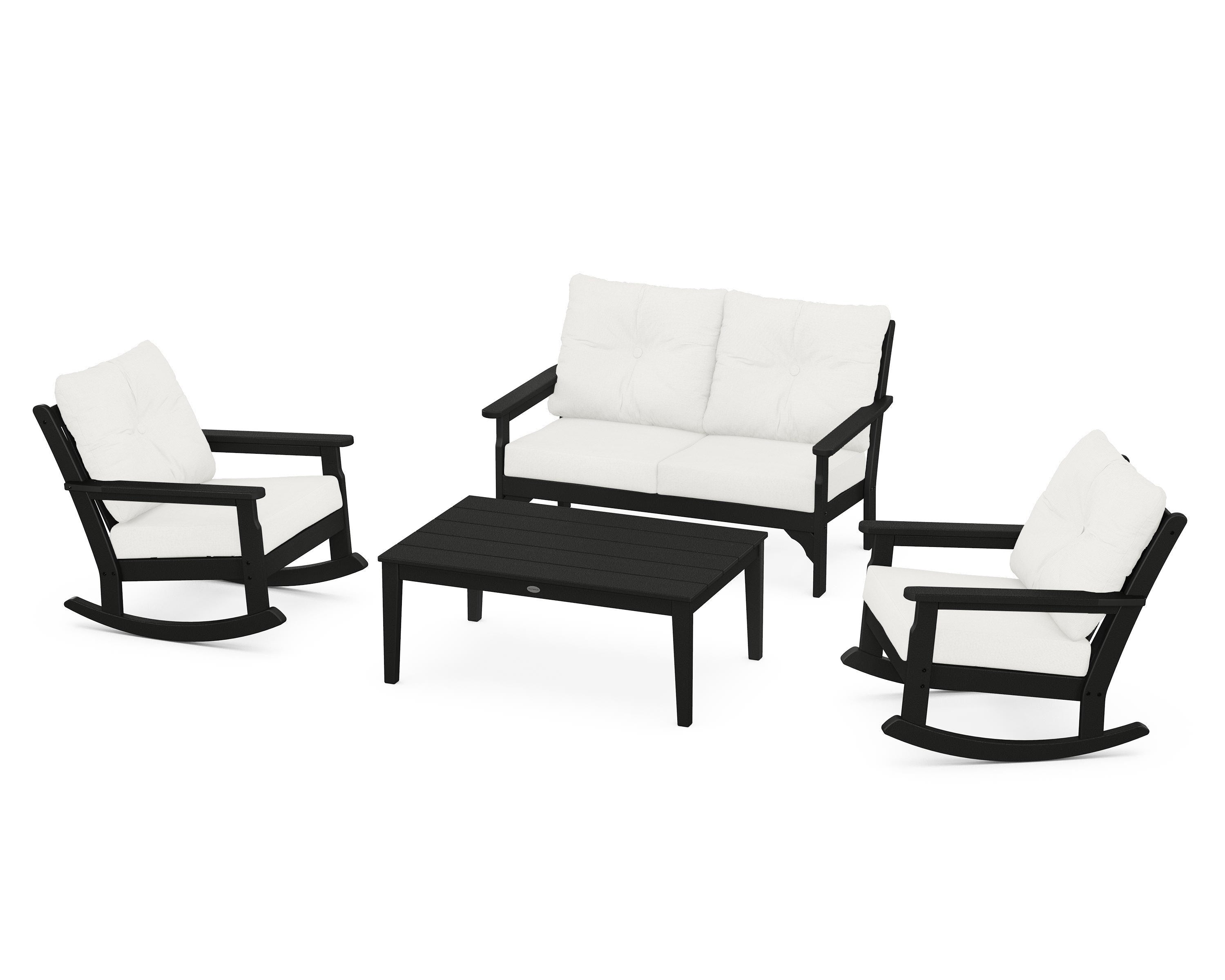 POLYWOOD® Vineyard 4-Piece Deep Seating Rocking Chair Set in Black / Natural Linen