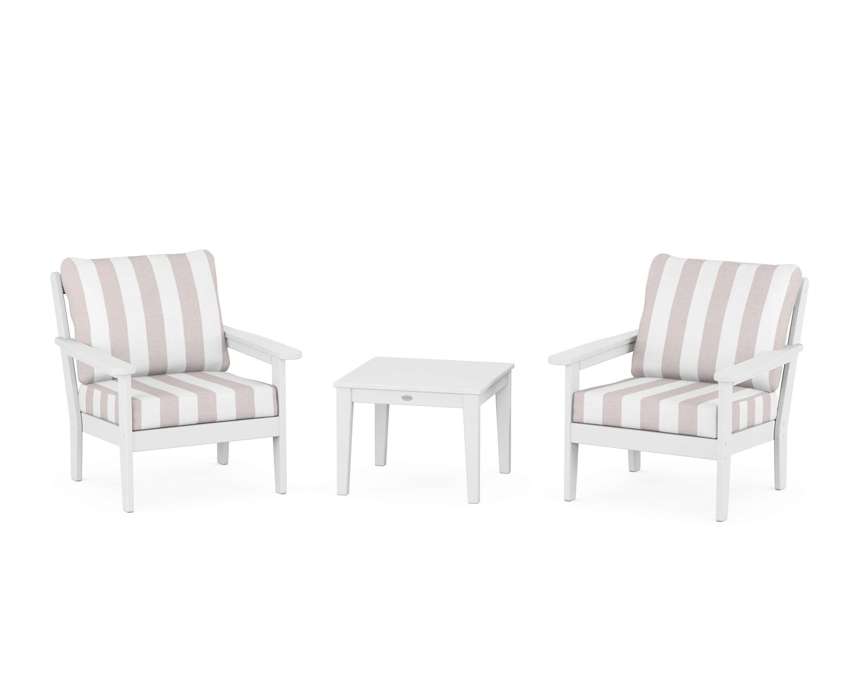 Country Living Cottage 3-Piece Deep Seating Set in White / Cabana Stripe Dune Burlap