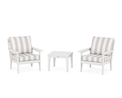 Country Living Cottage 3-Piece Deep Seating Set in White / Cabana Stripe Dune Burlap