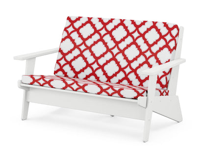 POLYWOOD® Riviera Modern Lounge Loveseat in White / Trellis Crimson