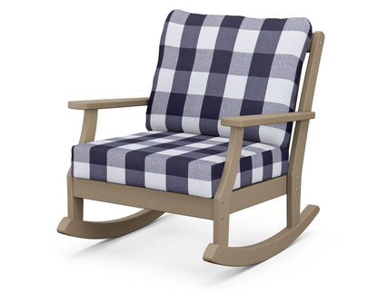 POLYWOOD® Braxton Deep Seating Rocking Chair in Vintage Sahara / Buffalo Plaid Navy
