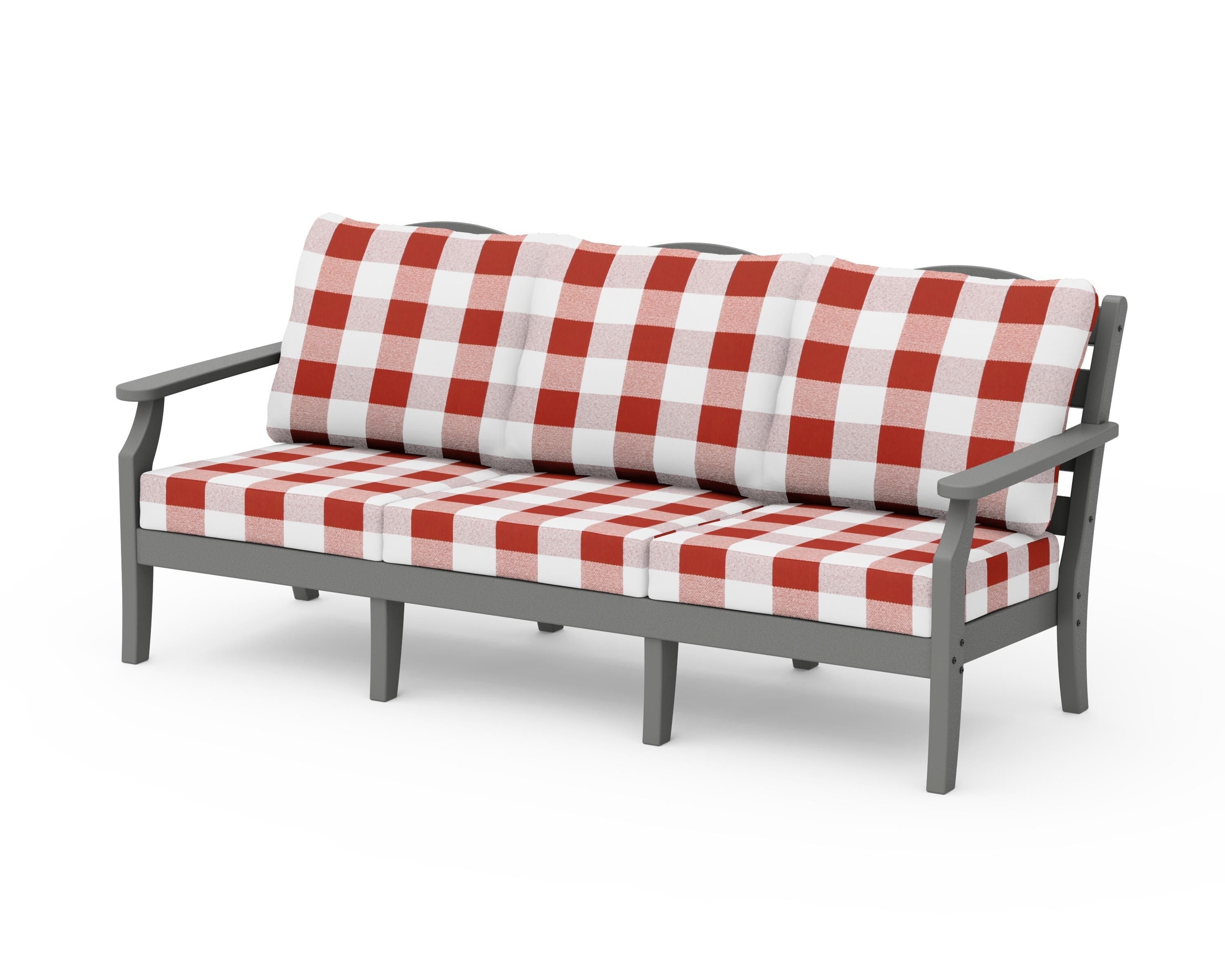 Draper James™ by  POLYWOOD® Savannah Deep Seating Sofa in Slate Grey / Buffalo Plaid Crimson