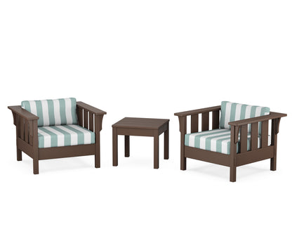 Martha Stewart by POLYWOOD® Acadia 3-Piece Deep Seating Set in Mahogany / Cabana Stripe Glacier Spa