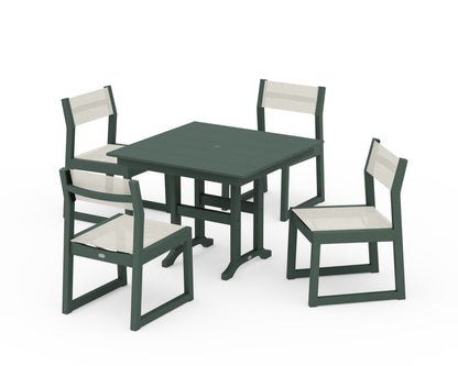 POLYWOOD® EDGE Sling Side Chair 5-Piece Farmhouse Dining Set in Green / Parchment Sling