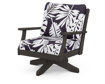 POLYWOOD® Braxton Deep Seating Swivel Chair in Vintage Coffee / Leaf Navy