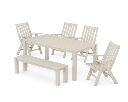 POLYWOOD® Vineyard Folding Chair 6-Piece Parsons Dining Set with Bench in Sand
