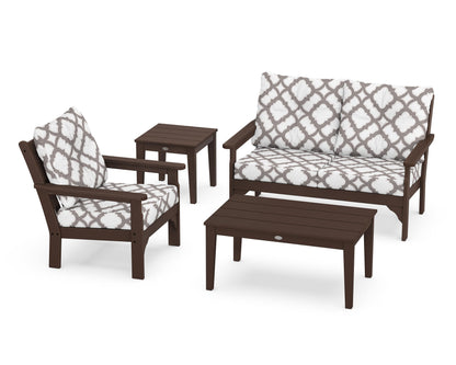 POLYWOOD® Vineyard 4-Piece Deep Seating Set in Mahogany / Trellis Grey Mist