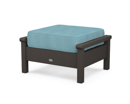 POLYWOOD® Harbour Deep Seating Ottoman in Vintage Coffee / Lattice Sky Blue