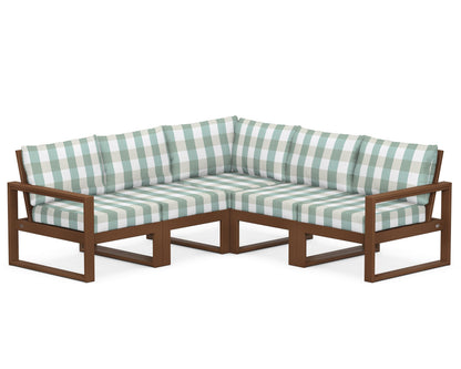 POLYWOOD® EDGE 5-Piece Modular Deep Seating Set in Teak / Buffalo Plaid Glacier Spa