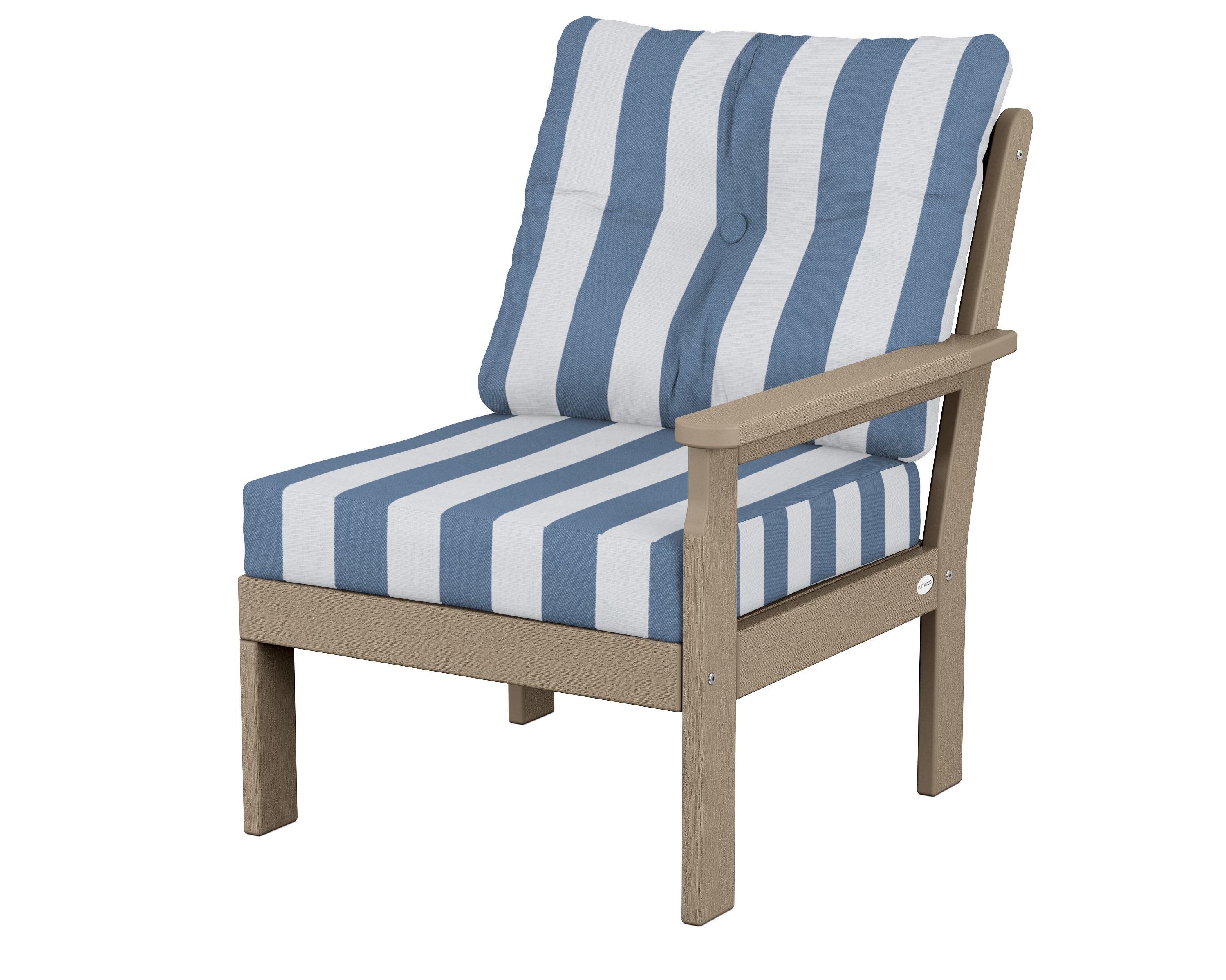 POLYWOOD® Vineyard Modular Right Arm Chair in Vintage Sahara / Cabana Stripe Sky Blue
