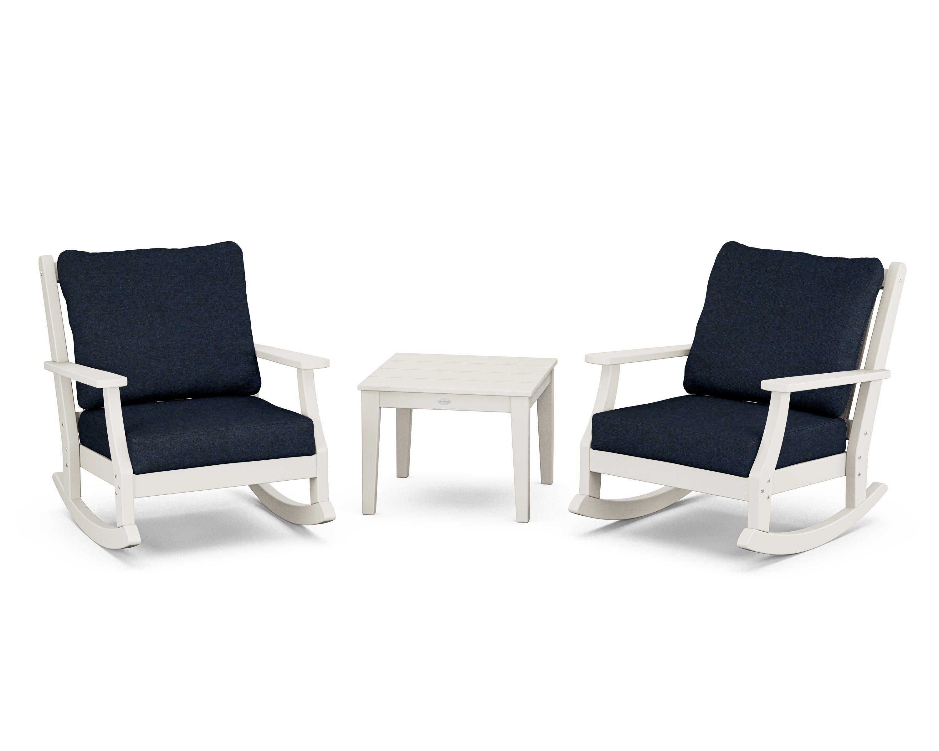 Country Living Wovendale 3-Piece Deep Seating Rocker Set in Sand / Marine Indigo