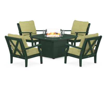 POLYWOOD® Braxton 5-Piece Deep Seating Conversation Set with Fire Pit Table in Green / Chartreuse Boucle