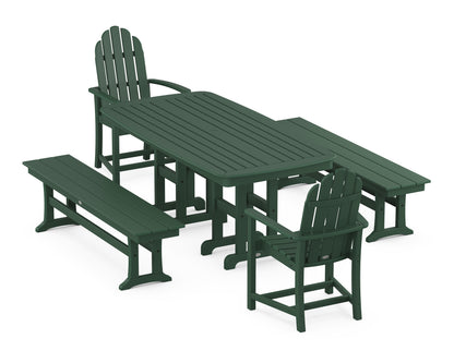 POLYWOOD® Classic Adirondack 5-Piece Dining Set with Benches in Green