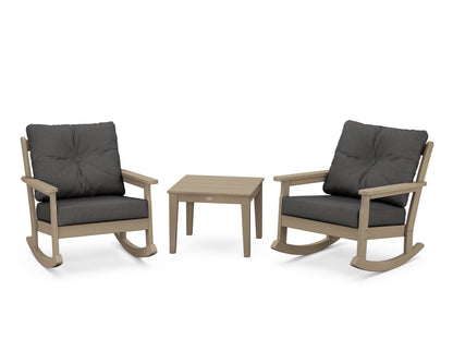 POLYWOOD® Vineyard 3-Piece Deep Seating Rocker Set in Vintage Sahara / Spectrum Carbon