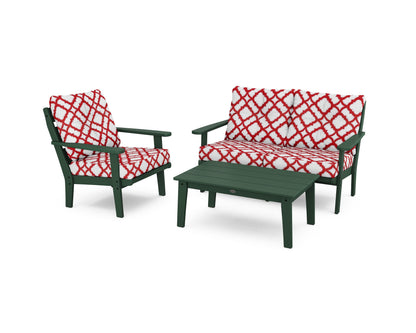 POLYWOOD® Lakeside 3-Piece Deep Seating Set in Green / Trellis Crimson