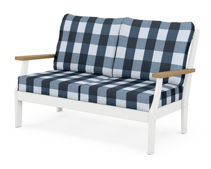 POLYWOOD® Braxton Deep Seating Loveseat in White / Natural / Buffalo Plaid Marine Indigo