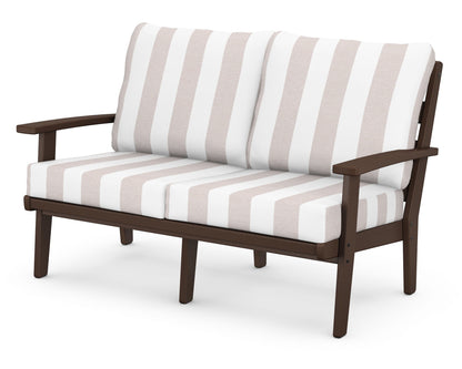 POLYWOOD® Grant Park Deep Seating Loveseat in Mahogany / Cabana Stripe Dune Burlap