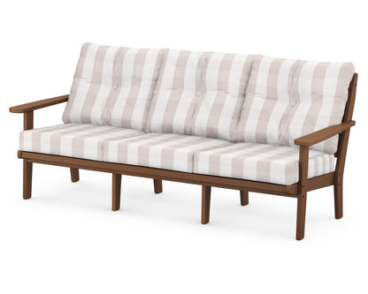 POLYWOOD® Lakeside Deep Seating Sofa in Teak / Buffalo Plaid Dune Burlap