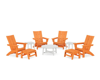 POLYWOOD® Modern Grand Adirondack 9-Piece Conversation Set in Tangerine / White