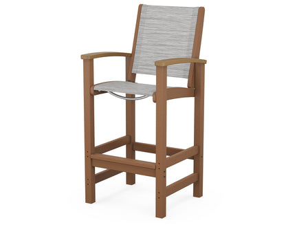 POLYWOOD® Coastal Bar Chair in Teak / Natural / Metallic Sling