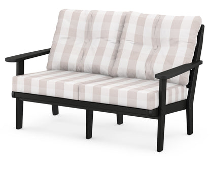POLYWOOD® Lakeside Deep Seating Loveseat in Black / Buffalo Plaid Dune Burlap