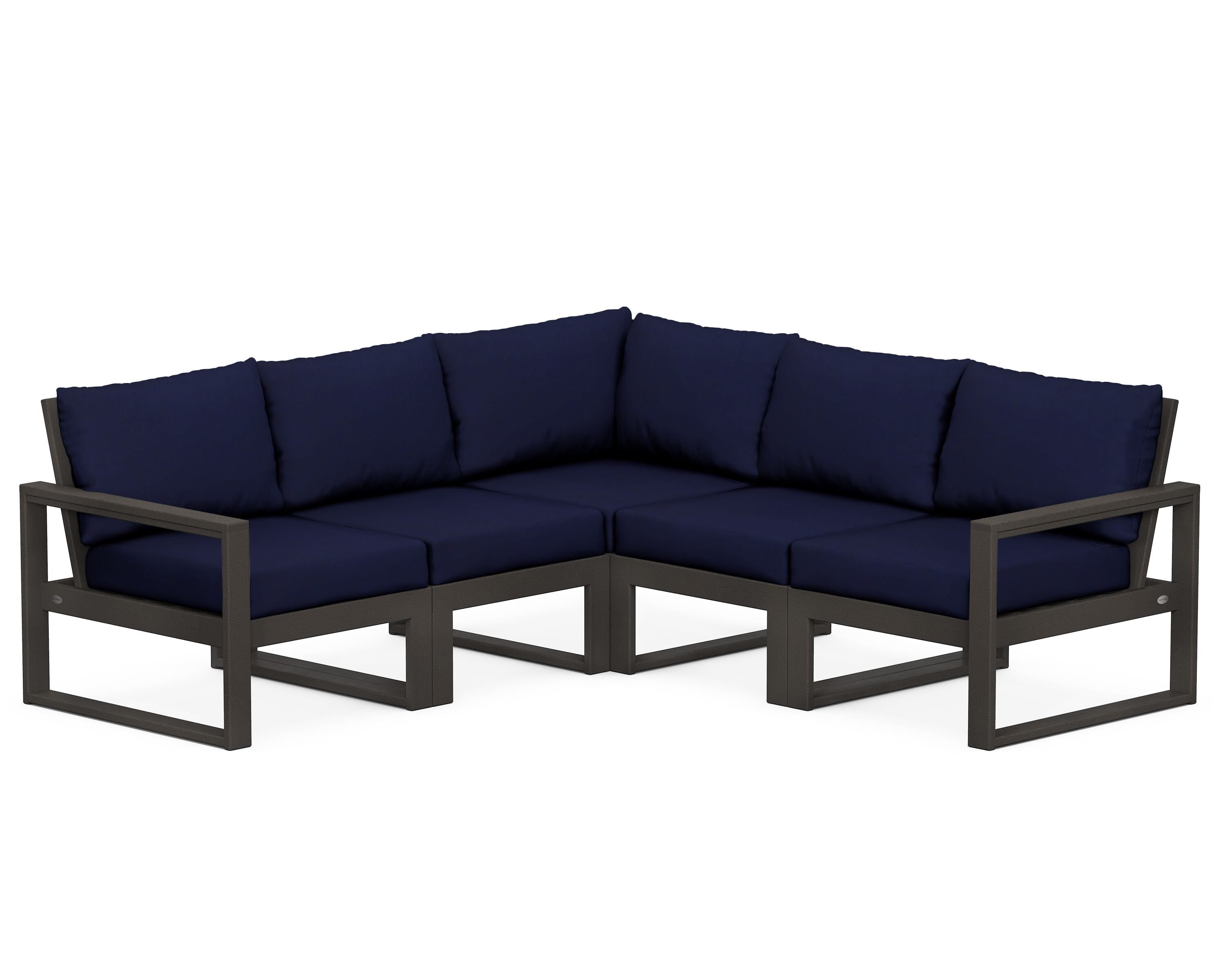 POLYWOOD® EDGE 5-Piece Modular Deep Seating Set in Vintage Coffee / Navy