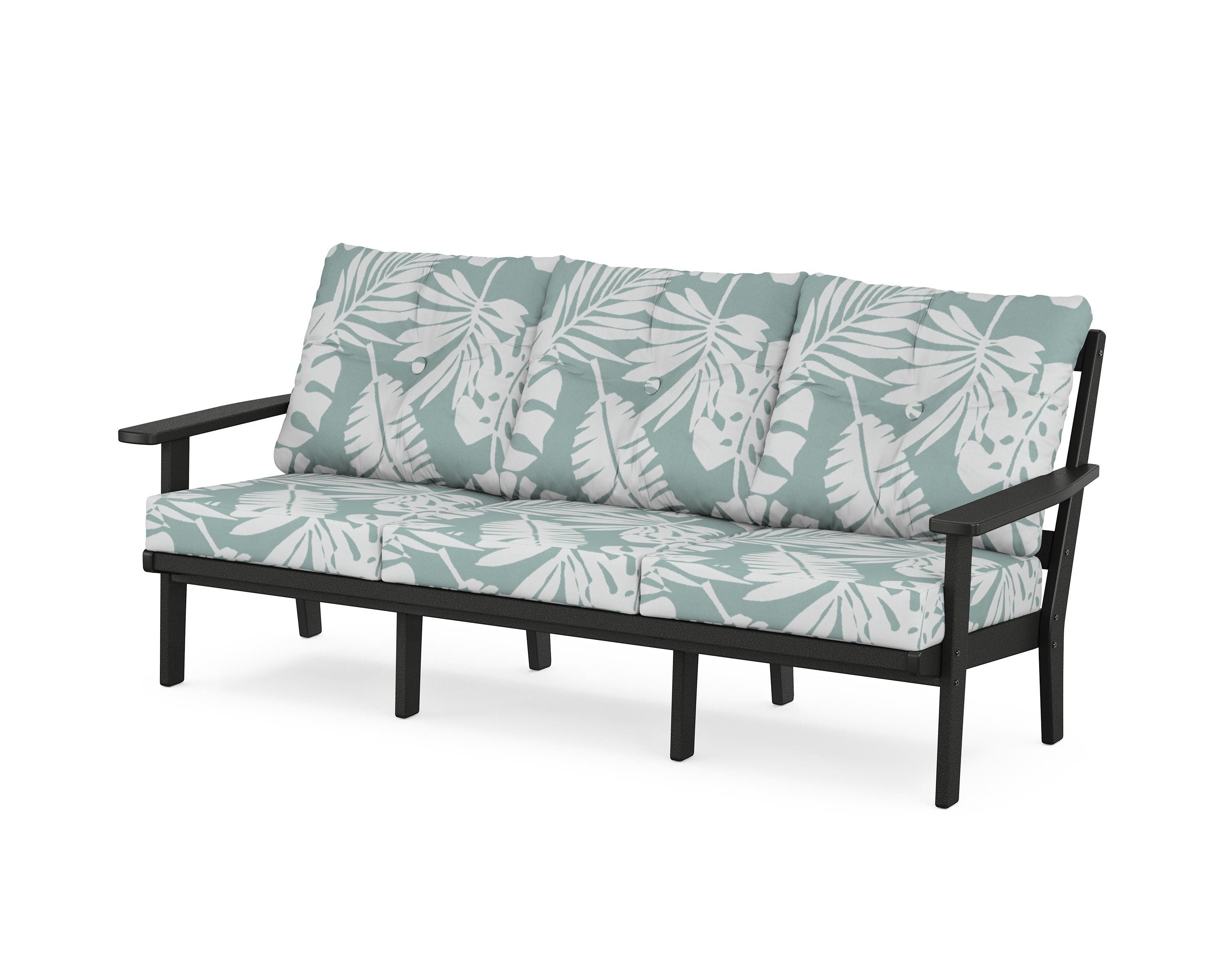POLYWOOD® Oxford Deep Seating Sofa in Black / Leaf Glacier Spa