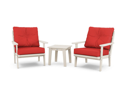 POLYWOOD® Lakeside 3-Piece Deep Seating Chair Set in Sand / Crimson Linen