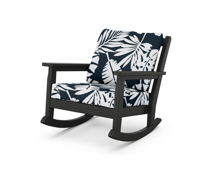 POLYWOOD® Chippendale Deep Seating Rocking Chair in Black / Leaf Marine Indigo