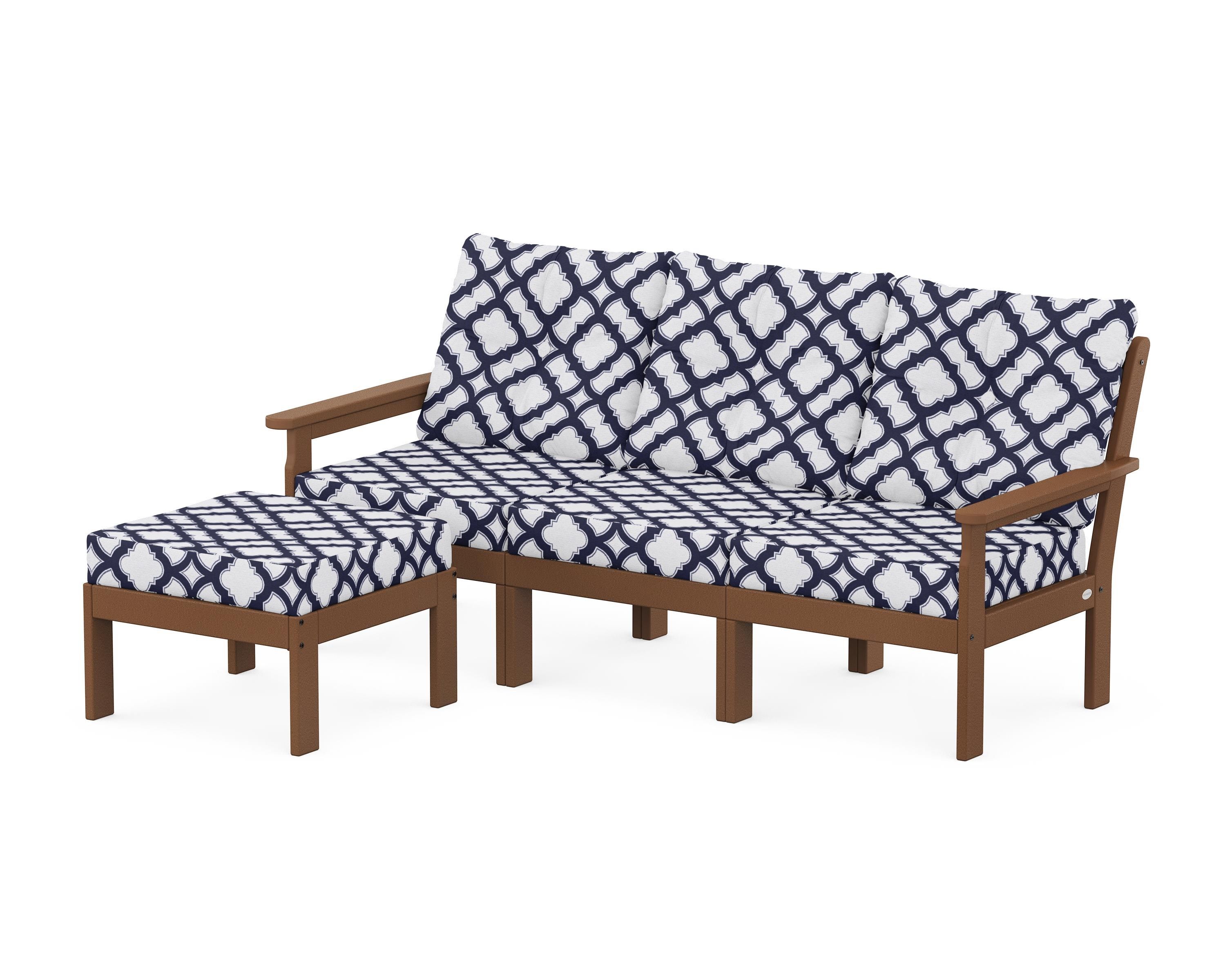 POLYWOOD® Vineyard 4-Piece Sectional with Ottoman in Teak / Trellis Navy