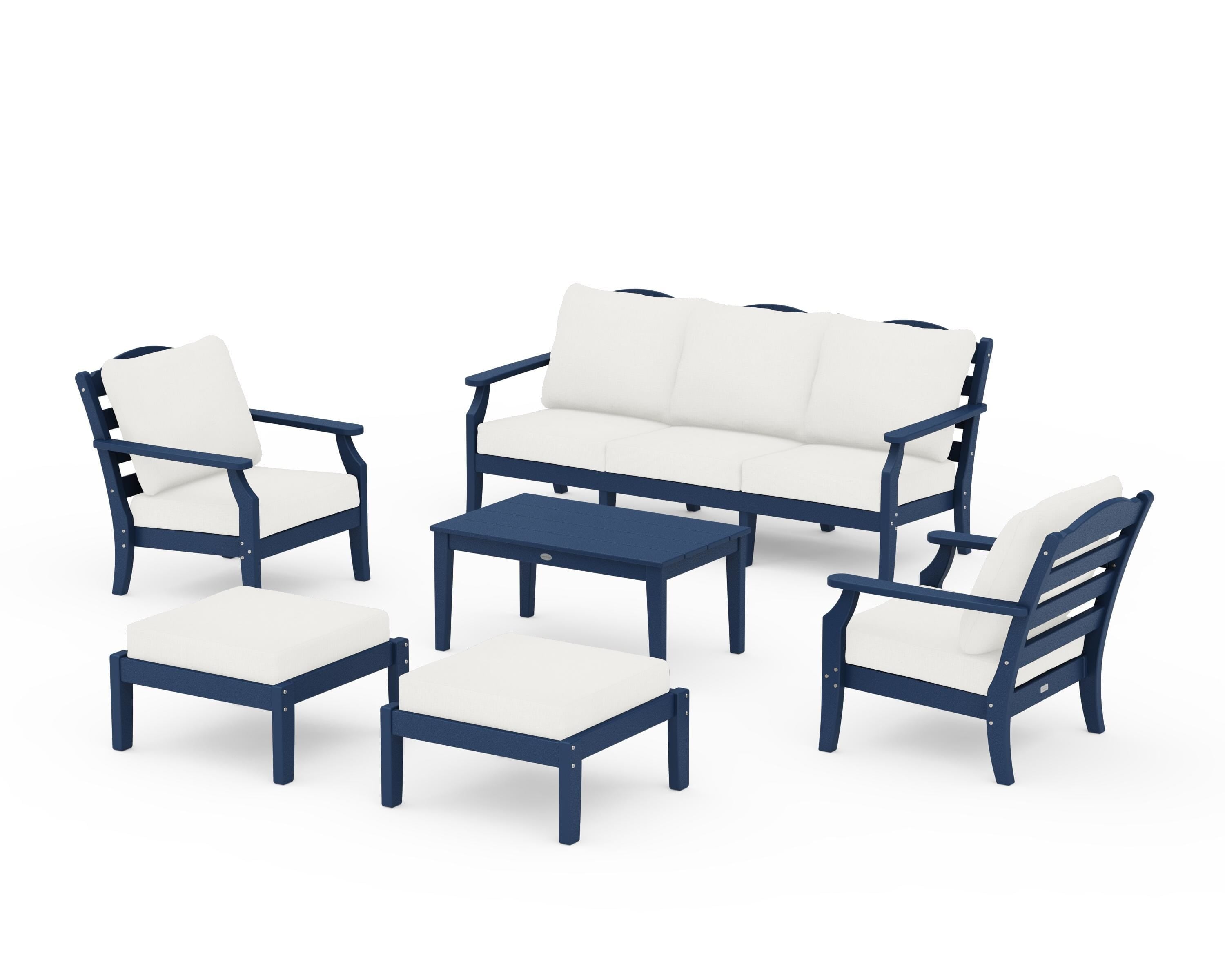 Draper James™ by  POLYWOOD® Savannah 6-Piece Lounge Sofa Set in Navy / Natural Linen