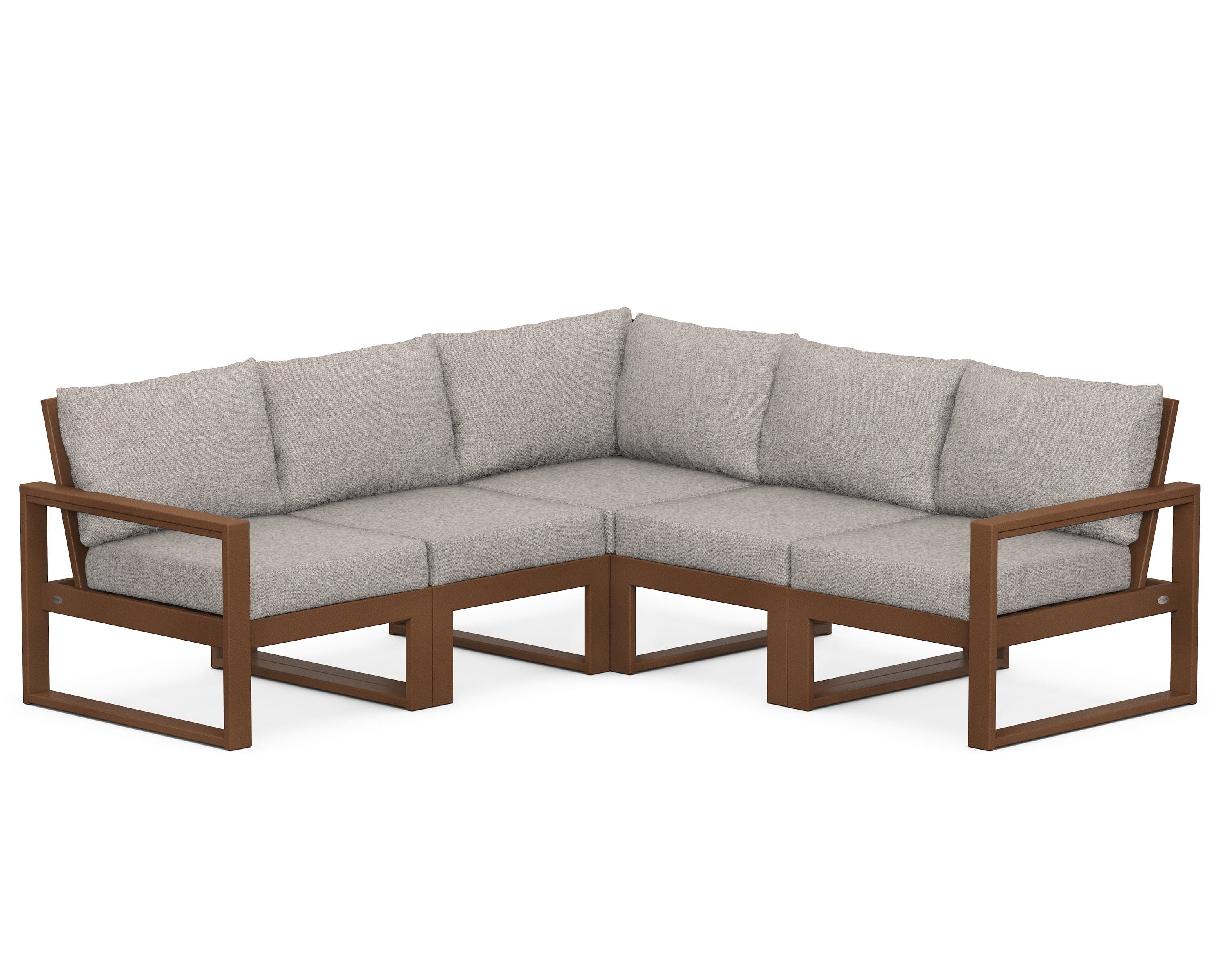 POLYWOOD® EDGE 5-Piece Modular Deep Seating Set in Teak / Weathered Tweed