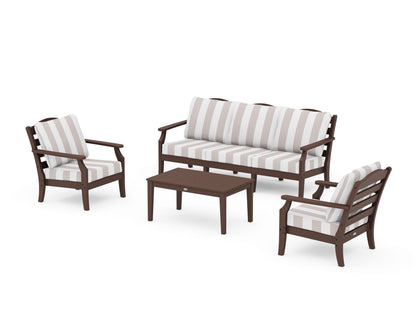Draper James™ by  POLYWOOD® Savannah 4-Piece Deep Seating Set with Sofa in Mahogany / Cabana Stripe Dune Burlap