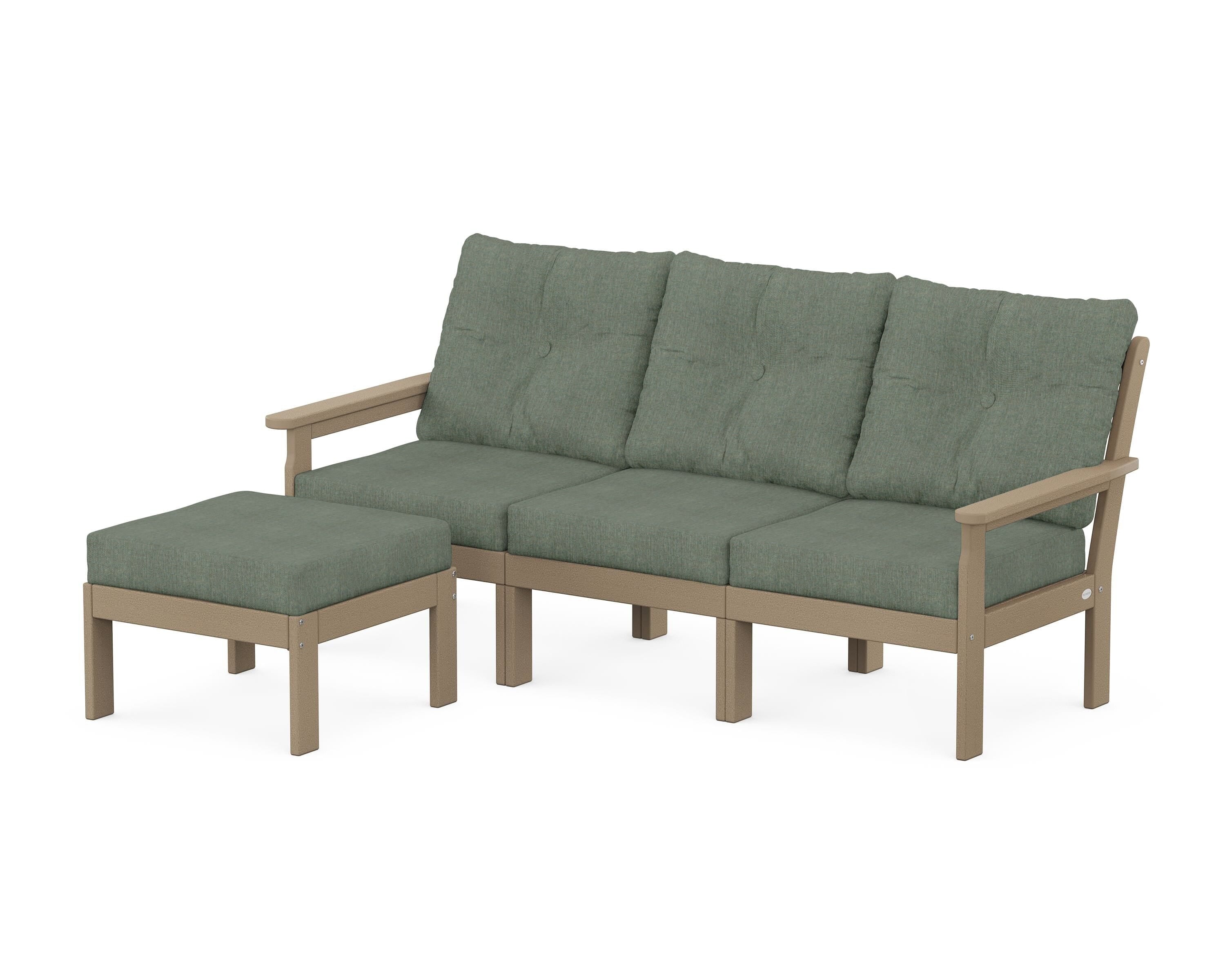 POLYWOOD® Vineyard 4-Piece Sectional with Ottoman in Vintage Sahara / Cast Sage
