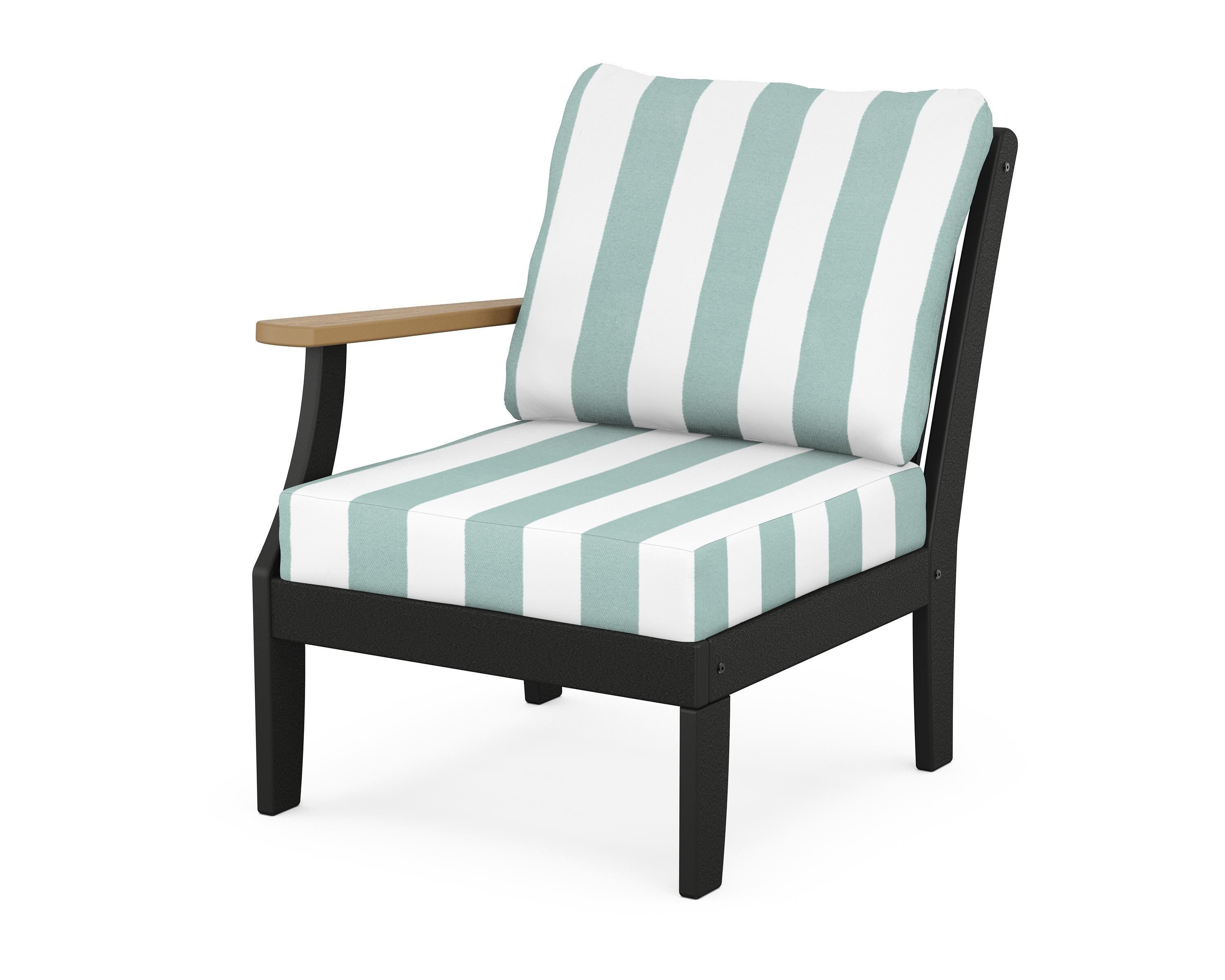 POLYWOOD® Braxton Modular Left Arm Chair in Black / Natural / Cabana Stripe Glacier Spa