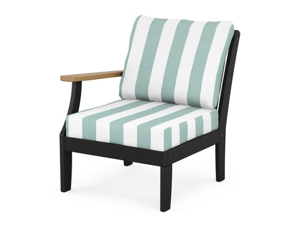 POLYWOOD® Braxton Modular Left Arm Chair in Black / Natural / Cabana Stripe Glacier Spa