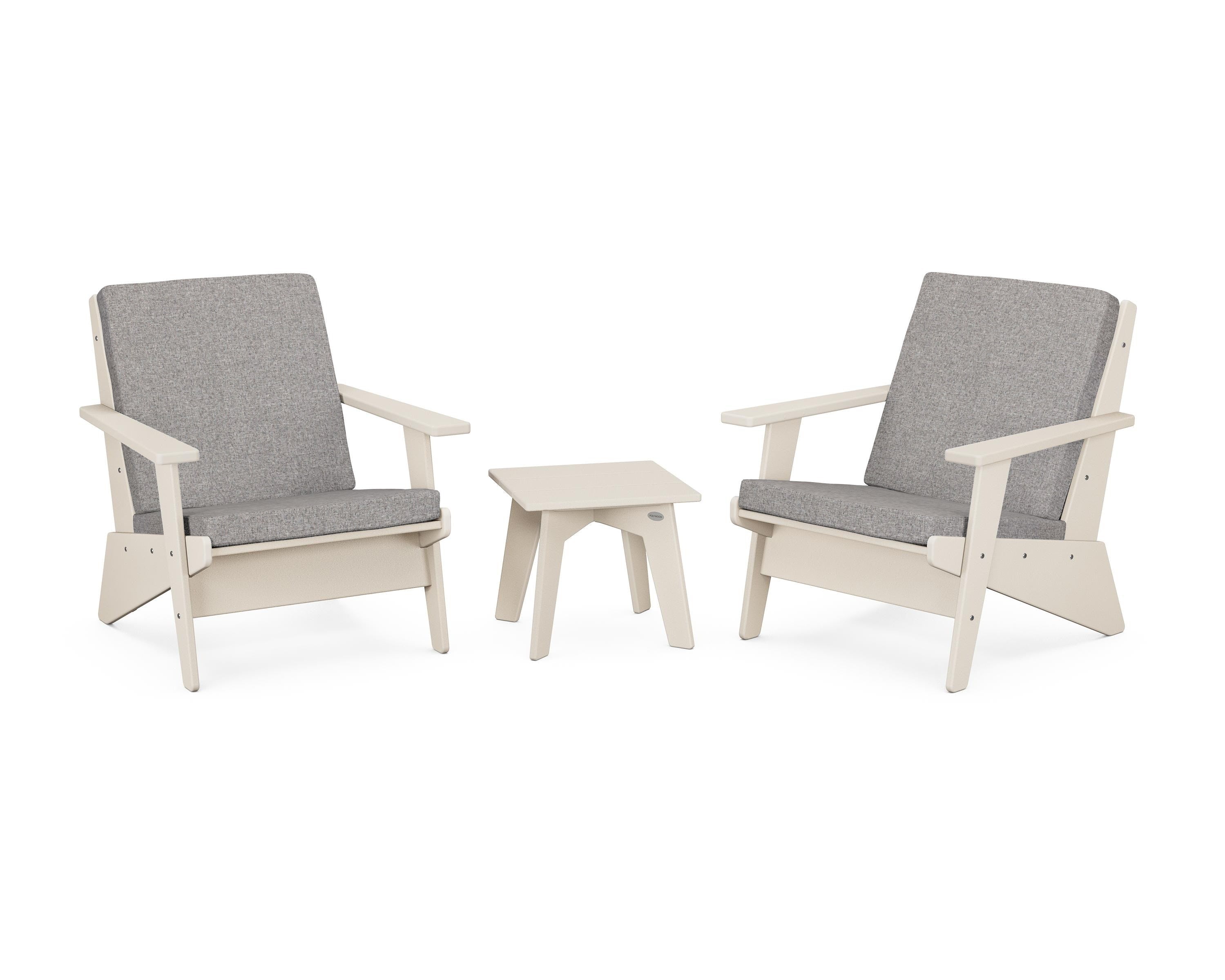 POLYWOOD® Riviera Modern Lounge 3-Piece Set in Sand / Grey Mist