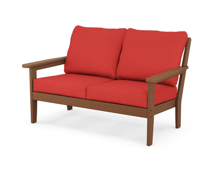 Country Living Cottage Deep Seating Loveseat in Teak / Crimson Linen