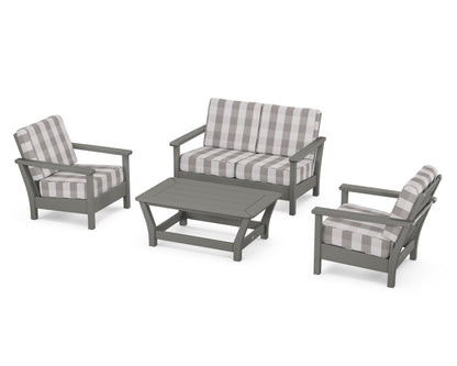 POLYWOOD® Harbour 4-Piece Deep Seating Set in Slate Grey / Buffalo Plaid Grey Mist