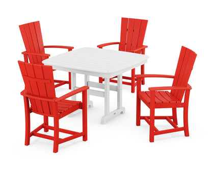 POLYWOOD® Quattro 5-Piece Dining Set with Trestle Legs in Sunset Red / White