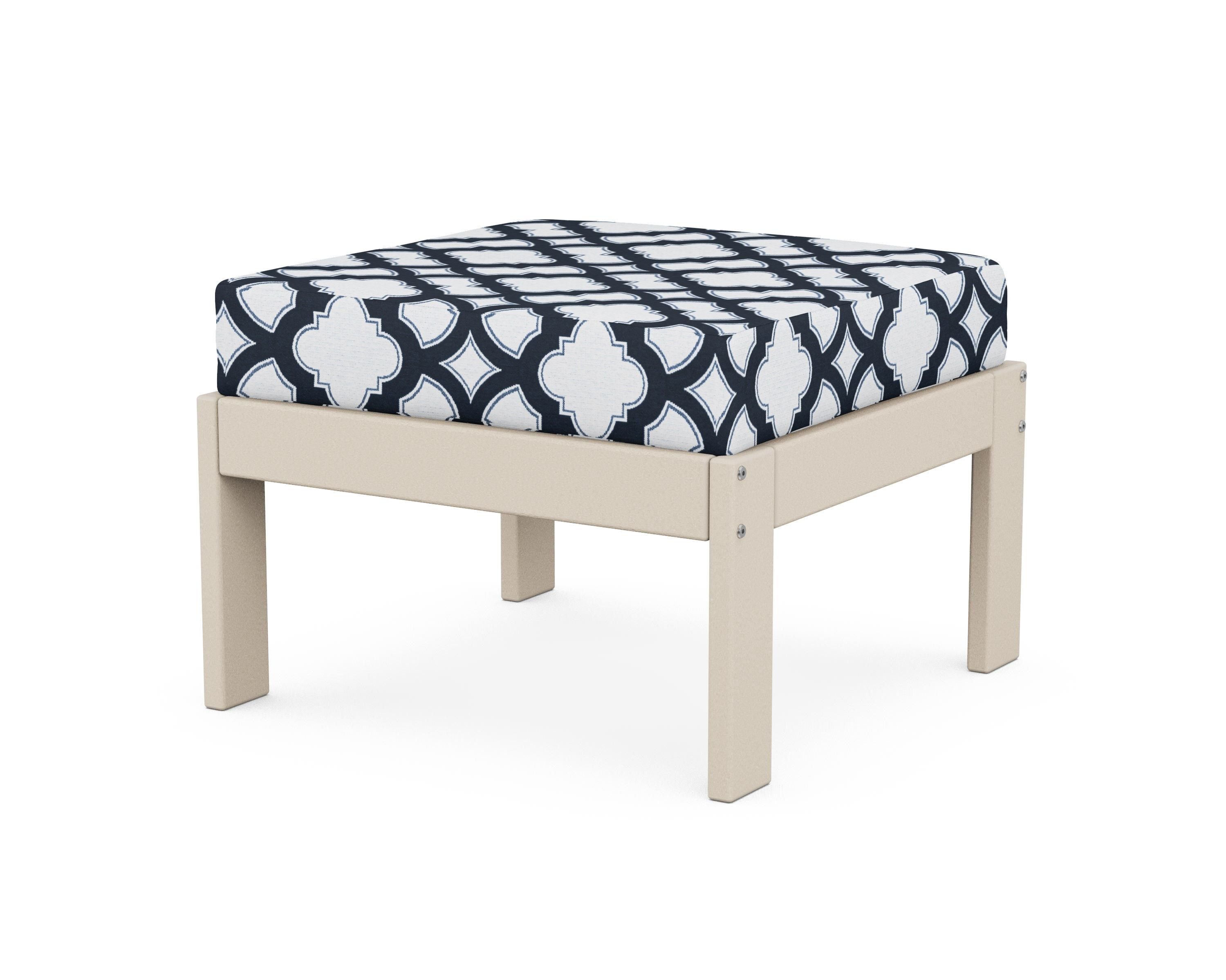 POLYWOOD® Vineyard Modular Ottoman in Sand / Trellis Marine Indigo