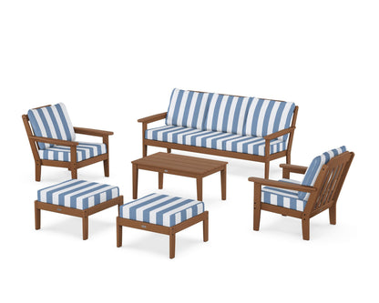 Country Living Cottage 6-Piece Lounge Sofa Set in Teak / Cabana Stripe Sky Blue